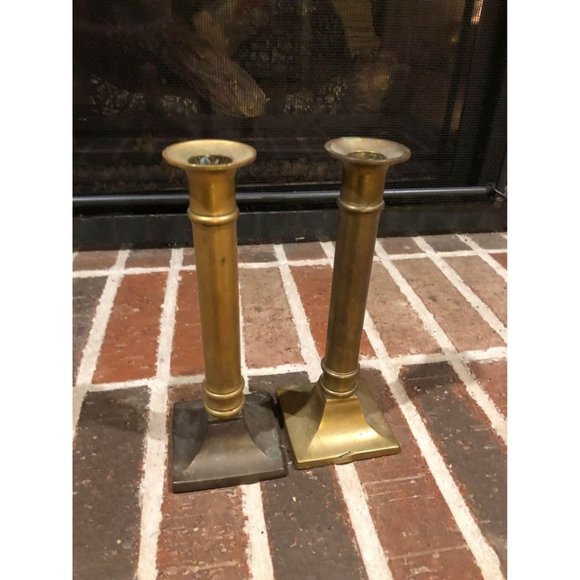 Pair of vintage gold brass candlestick holders 8.75 inches tall each - Picture 2 of 10